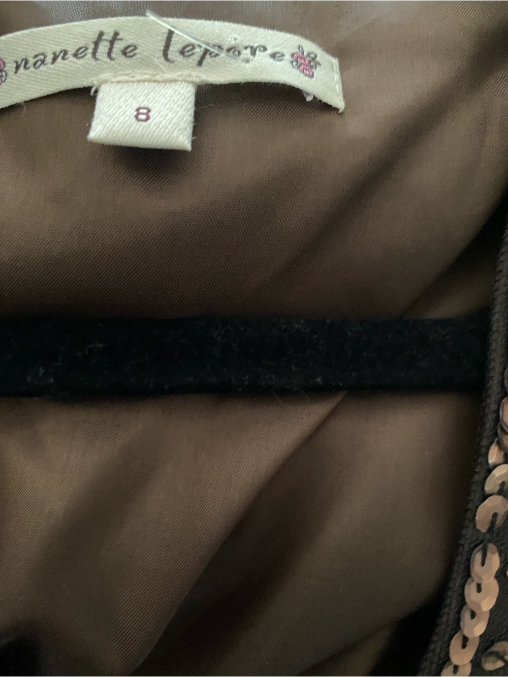 Vintage Nanette Lepore Velvet Dress Brown Embroidered Sequin Y2K - Picture 6 of 6